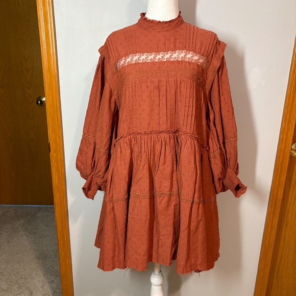 Pilcro Anthropologie long sleeve mock neck swing mini dress orange boho size unk - Picture 1 of 11